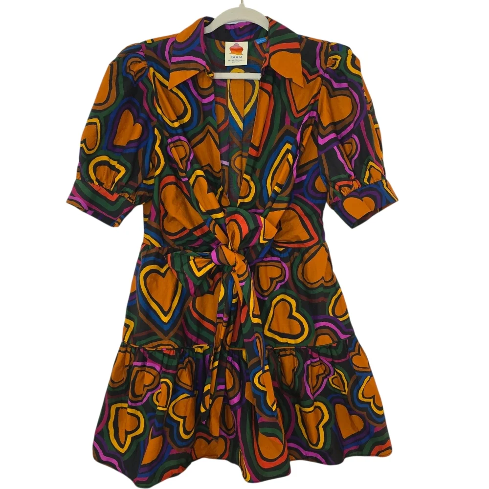 Farm Rio Short-Sleeve Bow-Front Heart Mini Dress - Picture 3 of 9